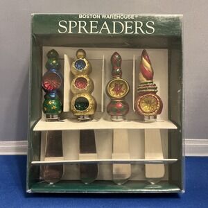 Boston Warehouse Spreaders Cheese Butter Stainless Steel Holiday Knives Set of 4